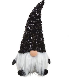 Pluche gnome/dwerg decoratie pop/knuffel zwart met glitter 29 cm - Kerstgnomes/kerstdwergen/kerstkabouters