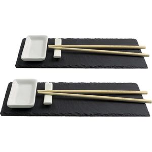 10-delige sushi plaat leisteen met dipschalen voor 2 personen - 30x10 cm - sushi servies leisteen platen met stokjes legplanken dipschalen leistenen borden