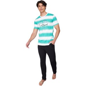 Trendyol Groene Regular Fit Gestreepte Gebreide Pyjamaset Van 100% Katoen Tmnss24Pt00041