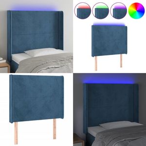 vidaXL Hoofdbord LED 93x16x118/128 cm fluweel donkerblauw - Hoofdbord - Hoofdborden - Hoofdeinde - Houten Hoofdbord
