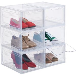 Relaxdays schoenen opbergsysteem - set van 6 - stapelbaar - tot maat 45 - transparant