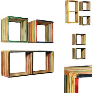 vidaXL Wandplankenset - Wandplankensets - Wandplanken Set - Wandplanken Sets - Wandschappenset massief gerecycled teakhout meerkleurig 3-delig