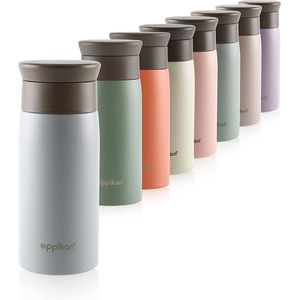 Roestvrijstalen thermosbeker, isoleerbeker, koffie-to-go beker, 350 ml, 500 ml reismok, autobeker, lekvrij met hygiënische 360 ​​graden drinkopening (pastelblauw, 350 ml)