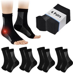 Neuropathie Sokken - Compressiekousen & Compressie Sokken - Neurosocks & Steunsokken - Diabetes Sokken - Massage Sokken - Slaapsokken - Bedsokken - 100% Katoenen Sokken - Tegen Reuma en Oedeem - 4 Paar - Maat 34-37 - Zwart