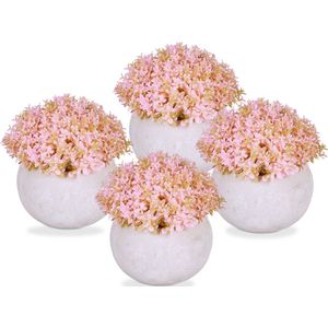 Relaxdays kunstbloemen met pot - set van 4 - namaakbloemen - decoratieve bloemen - binnen