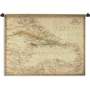 Wandkleed De wereld van toen in kaart - Vintage kaart van West-Indië Wandkleed katoen 150x112 cm - Wandtapijt met foto