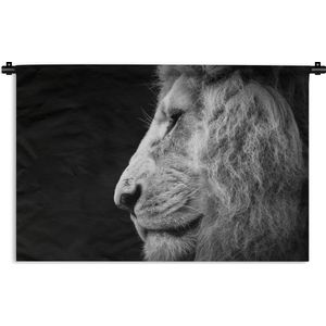 Wandkleed Leeuw - nieuw - Profiel van een leeuw in zwart-wit Wandkleed katoen 90x60 cm - Wandtapijt met foto