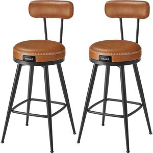 Rootz Set van 2 Karamelbruine Barstoelen - Hoge Kruk - Keukenkruk - PU Leer - 54cm x 54cm x 91cm (D x B x H)