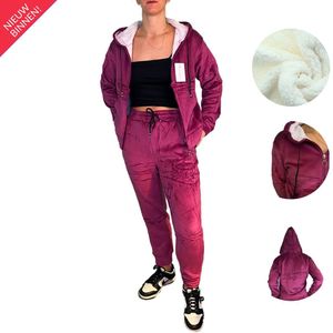 Donker roze - Huispak - Fleece - [ Maat 36-38 ] - Dames - Joggingpak - Gewatteerd - Fleece vest & Fleece broek - Setje voor vrouw - Cadeau voor haar