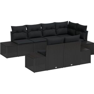 vidaXL - 7-delige - tuinbankset - met - kussens - zwart - poly - rattan