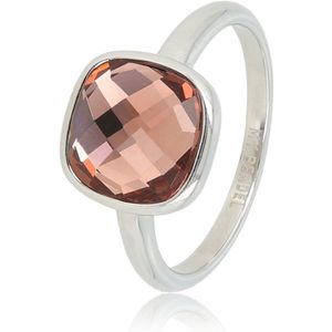 My Bendel Zilverkleurige ring met grote facet roze kristal glassteen - Ziveren ring met grote facet roze kristal glassteen - Met luxe cadeauverpakking