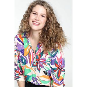 Paprika Blouse in viscose met blad- en bloemenmotief en knopen