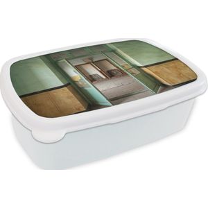 Broodtrommel Wit - Lunchbox - Brooddoos - Deur - Groen - Architectuur - Glas - 18x12x6 cm - Volwassenen