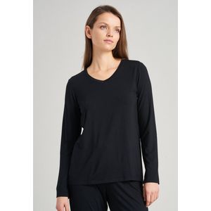 SCHIESSER Mix+Relax T-shirt - dames shirt lange mouwen modal v-hals zwart - Maat: 36