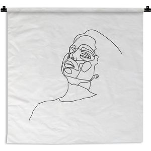 Wandkleed Line-art Vrouwengezicht - 6 - Illustratie vrouwengezicht op een witte achtergrond Wandkleed katoen 150x150 cm - Wandtapijt met foto