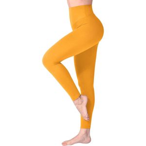 Legging met Hoge Taille voor Vrouwen - Boterachtig Zacht Niet Transparante Legging Voor Buikcontrole, Plus-maat Workout Gym Yoga Rekbare Broek - kleur geel - maat S,M