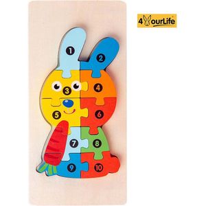 Houten Blokpuzzel - Konijn - Montessori Speelgoed - Vroege educatieve ontwikkeling - 3D puzzel - Peuter - Kinderen - 3 Jaar - Gift - Cadeau