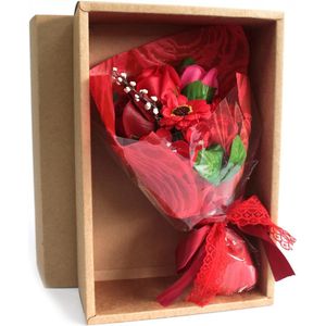 Zeep Bloemen Boeket Rood in Box