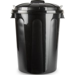 Kunststof afvalemmers/vuilnisemmers in het zwart van 70 liter met deksel - Vuilnisbakken/prullenbakken - 47,5 x 52 x 67 cm