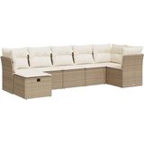 vidaXL - 7-delige - Loungeset - met - kussens - poly - rattan - beige