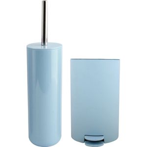 MSV Toiletborstel in houder/pedaalemmer set Moods - kunststof - lichtblauw