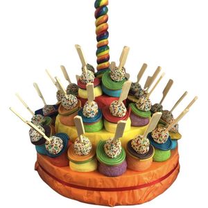 Snoeptaart - Regenboog - Kinderfeestje - Uitdeelcadeau - 30 traktaties - Kleurrijke lolly - In cadeauverpakking met gekleurd krullint