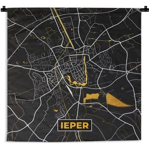 Wandkleed - Wanddoek - Kaart - Ieper - Stadskaart - Plattegrond - Goud - 180x180 cm - Wandtapijt