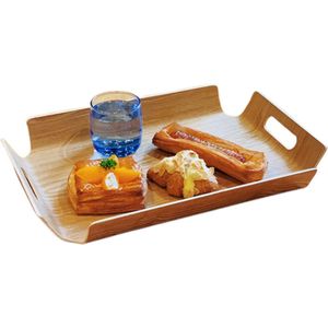 Rechthoekig gebogen houten dienblad met handgrepen, houten bord, thee-ontbijtblad, koffieplateau hoteldienblad, 44 x 33 cm (as)