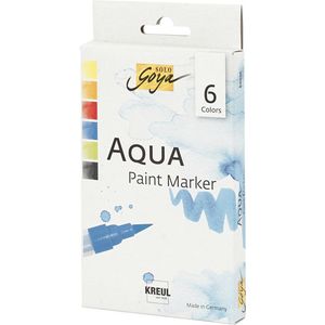 Solo Goya Aqua Paint Marker Display, Zwart,geel,oranje,lichtgroen,rood,crocus Yellow, 6 Stuk