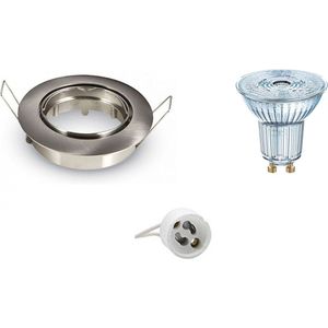 LED Spot Set - Igia - OSRAM Parathom PAR16 930 36D - GU10 Fitting - Dimbaar - Inbouw Rond - Mat Chroom - 5.5W - Warm Wit 3000K - Kantelbaar Ø82mm