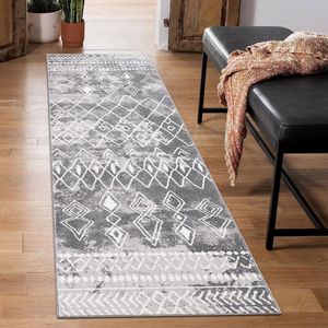 Loper tapijt 60x210 cm, antislip, lang, keukentapijt, wasbaar, zachte microvezel, geometrisch oppervlaktetapijt, looptapijt (grijs)