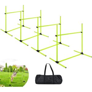 Groente Honden Agility Set - 4 Horden + Slalomstangen - Verstelbare Trainingset met Tas (104x70x101 cm)