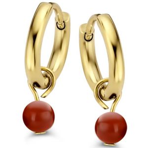 CO88 Collection 8CE 70391 Oorringen Dames - Staal - 11mm doorsnee - Met Hanger - Rood Agaat - 4mm - Goudkleurig