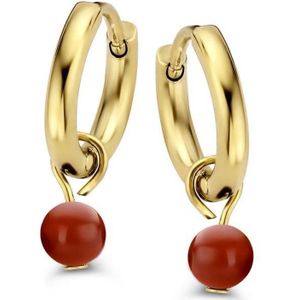 CO88 Collection 8CE 70391 Oorringen Dames - Staal - 11mm doorsnee - Met Hanger - Rood Agaat - 4mm - Goudkleurig