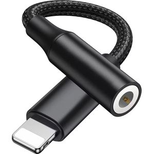 JUALL Lightning naar Jack Adapter - iPhone - 3.5 mm Aux - Zwart Gevlochten