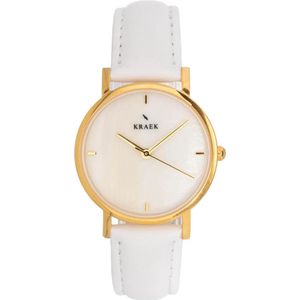 KRAEK Jasmine Goud Wit 32 mm | Dames Horloge | Wit leren horlogebandje | Minimaal Design | Véjile collectie