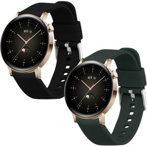 kwmobile 2x armband geschikt voor Huawei Watch GT 3 Pro (43mm) / Watch GT 3 (42mm) - Bandjes voor fitnesstracker in zwart / donkergroen