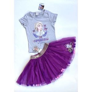 Disney Frozen set - tule rok+shirt - grijs/paars - maat 122/128 (8 jaar)