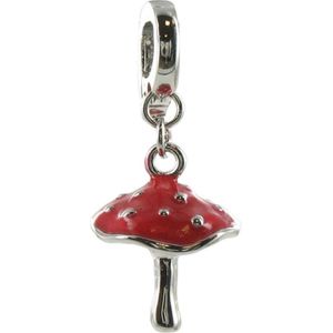 Quiges - Verzilverde Aanschuif Charm Bedel Paddenstoel voor Quiges Wikkelarmbanden - EHC025