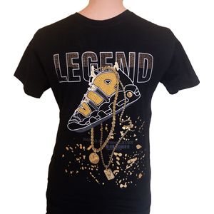 Kinder t-shirt met voetbalschoen, zwart, maat 98/104, goud, ketting, legend, steentjes, gold, voetbal, stoer, cool, zeer mooi!