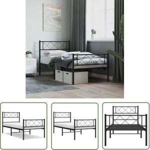 The Living Store Bedframe met hoofd- en voeteneinde metaal zwart 90x190 cm - Robuust Bedframe - Klassiek Bed - Metalen Bed - Zwarte Bed - Staal Bed