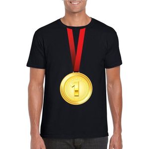 Gouden medaille kampioen shirt zwart heren - Winnaar shirt Nr 1 XL