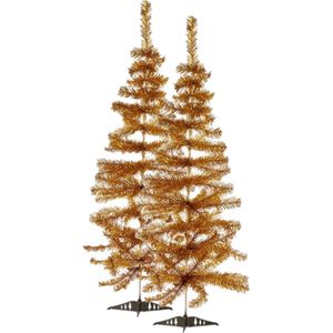 2x stuks kleine goud kerstbomen van 120 cm van kunststof met voet - Mini boompjes voor kinderkamer/kantoor