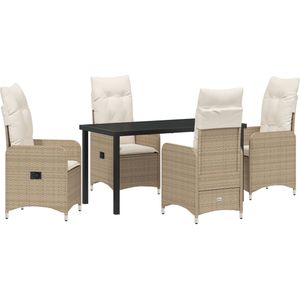 vidaXL - 5-delige - Tuin - Eetset - met - Kussens - Beige - Poly - Rattan