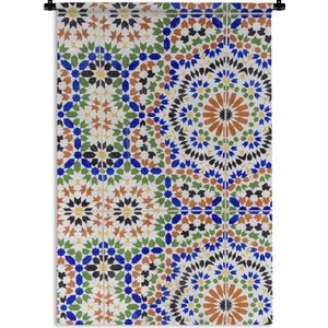 Wandkleed Marokkaanse mozaïek - Een Mozaïek Detail met veel verschillende vormen Wandkleed katoen 120x180 cm - Wandtapijt met foto XXL / Groot formaat!