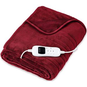 Sinnlein - Elektrische deken wijnrood van fleece - 180 x 130 cm - antraciet - fleece deken - plaid - warmtedeken met automatische uitschakeling - knuffeldeken - timerfunctie - 9 temperatuurniveaus - wasbaar tot 40 °C - digitaal display