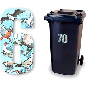 Huisnummer kliko sticker - Nummer 6 - Vogels - container sticker - afvalbak nummer - vuilnisbak - brievenbus - CoverArt