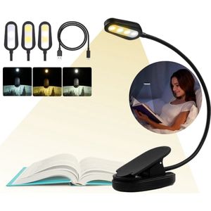 Luminairo - Leeslamp met klem- Voor boek -  4 LED - Usb Oplaadbaar - 3 dimfunctie -
