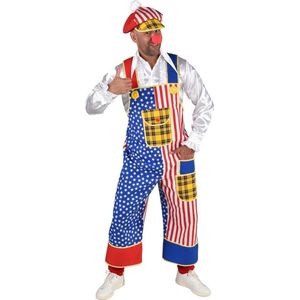 Magic By Freddy's - Clown & Nar Kostuum - Tuinbroek Clown Donald USA - Man - Blauw, Rood - Extra Small / Small - Carnavalskleding - Verkleedkleding