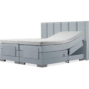Soft bedden Elektrische Boxspring - 200x200 - Incl. verticaal hoofdbord - Ijsblauw met plint